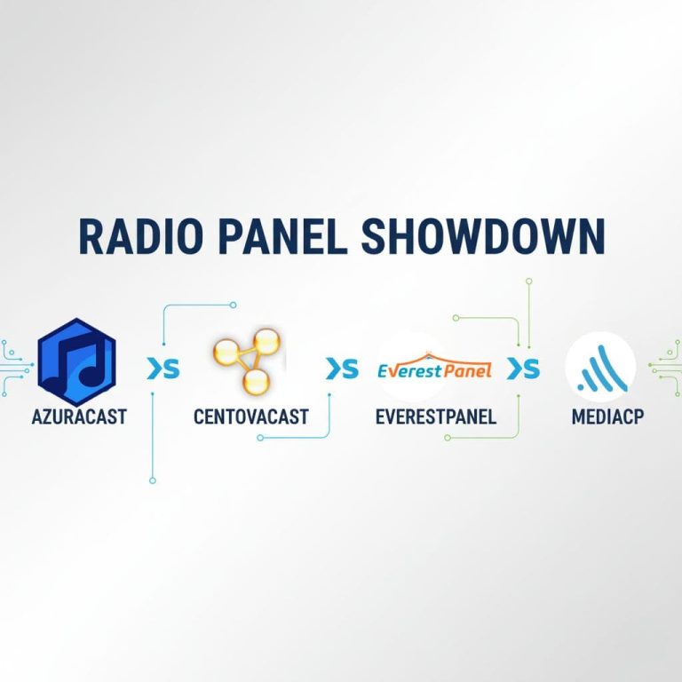 A comparison of AzuraCast vs. CentovaCast vs. Everestpanel vs. MediaCP for radio hosting