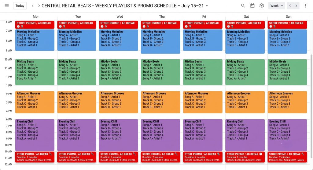 Scheduling custom announcements for retail store radio